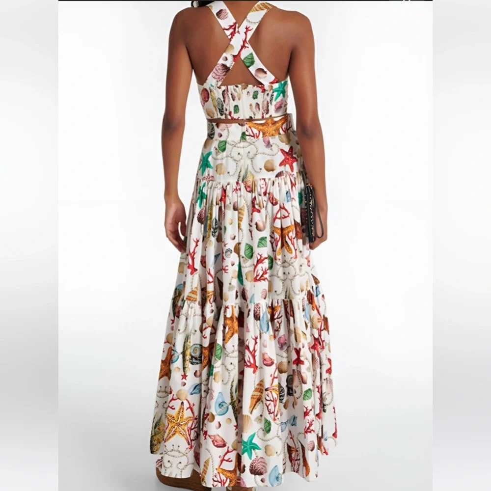 COMMENSE Set Shell Print Crop Top & Skirt - Picture 2 of 11